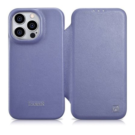 iCarer CE Premium Leather Folio Case for iPhone 14 Pro - Magnetic Flip, MagSafe, Light Purple