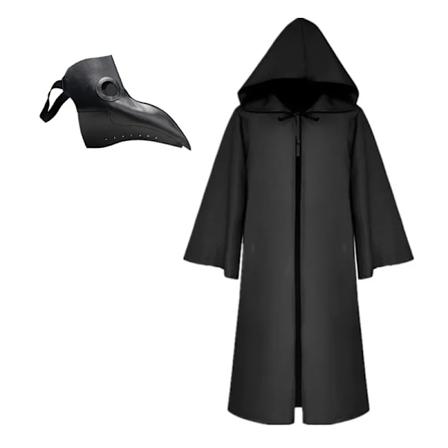 Halloween Mantel Pest Läkare Mask Cosplay Costume Trollkare Lång Skjorta Huvad Svart Robe Vuxen Och Barn Semester Cos Cose Uppställning 02 145