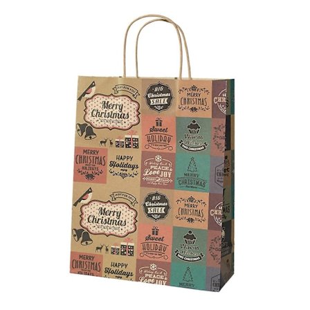 10 stk. julegaveposer i kraftpapir, julemandspapirsposer med håndtag, store