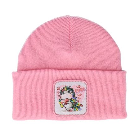 Unicorns - Rosa cuff Beanie - Unicorn Love Patch Pink Beanie @ Hatstore