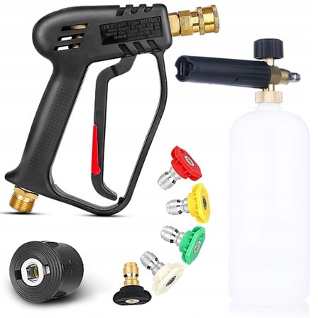 Hogtrykkspistol med Skumkanon 1L og 5 Dyser – 200 Bar | Hurtigkobling 1/4 | Reservedel for Karcher K2-K7