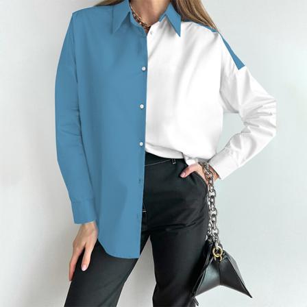 Kvinnor Button Down Tunika Skjorta Color Block Skjortor