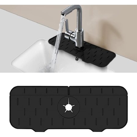 Svart Stänkskydd i Silikon för Diskbänk, Kompatibel med Köksblandare, Diskmaskinsskydd[JUN]