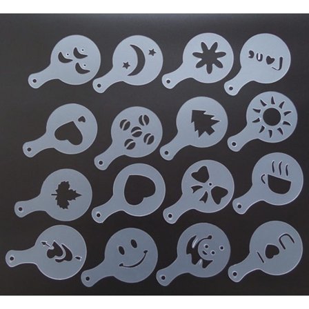 16 stk Latte Art Stencil Kaffe Kake Stencil Cappuccino Gjenbrukbar Mal