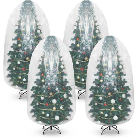 4-pak 3,65 m opretstående opbevaringsposer til juletræer, gennemsigtige ekstra store poser til bortskaffelse af juletræer, vandtæt betræk til jul, 