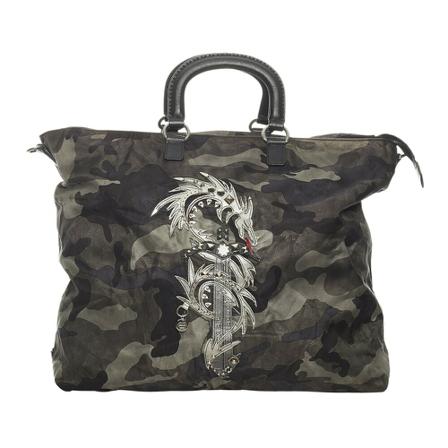 Prada Vintage, Pre-owned Tessuto Camouflage Dragon Satchel Fabric Nylon Zwart, Dames, Maat:ONE Size