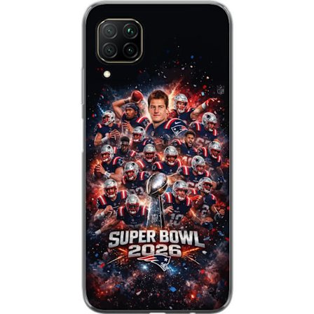 Kompatibelt Mobildeksel til Huawei P40 lite Super Bowl 2026 plakat med New England Patriots og NFL-trofe i eksplosiv sportsdesign