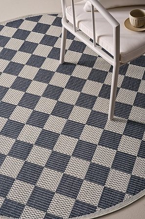 Jotex - Rund Udendørs Tæppe 160 Cm Polypropylen Blå Ternet MARTA Køb Udendørstæpper hos Jotex