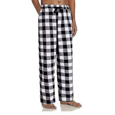 Herre Pyjamasbukser med Lommer, Myke Flanell Rutete Pyjamasbukser L White L
