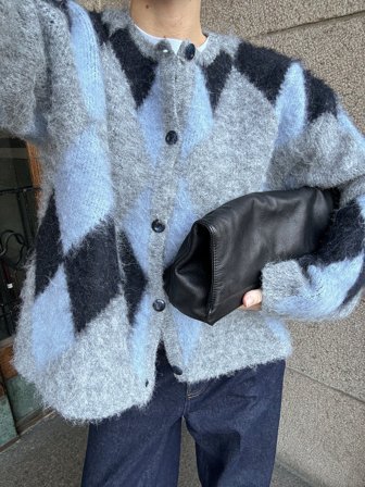 NA-KD Stickad oversized rutig kofta - Koftor & Cardigans - Rutig - XS