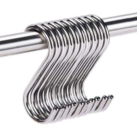 10 S-formade krokar i rostfritt stål, S-krokar, krokar för badrum, kök, spis, blank silver_tfrf