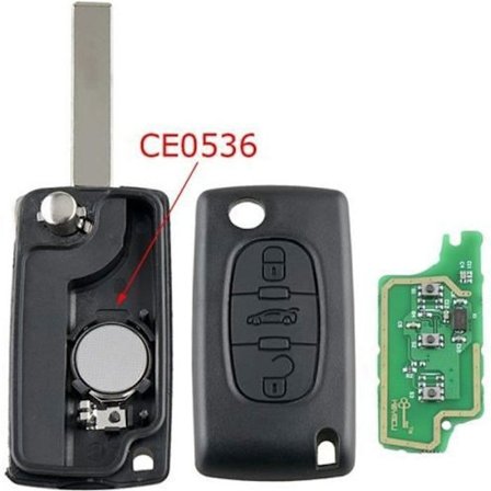 Blank nøgle til Peugeot 207, 307, 308, Partner Expert CE0536 3 knapper bagagerum blad HU83
