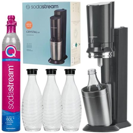 Saturator för kolsyrat vatten - Sodastream - Crystal 3.0 - 3 glaskarafler - CO2-cylinder inkluderad