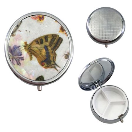 En 50MM Ny Unik Sommerfugl 3-Fags Pilleæske til Medicin, Bærbar Pilleæske til Lomme eller Taske, Dekorativ Metal Pilleæske, Medicin, Vitami