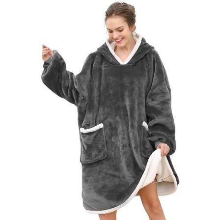 Oversized hættetrøje, sweatshirt tæppe hættetrøje super blød varm og behagelig til kvinder og mænd, one size passer alle, grå