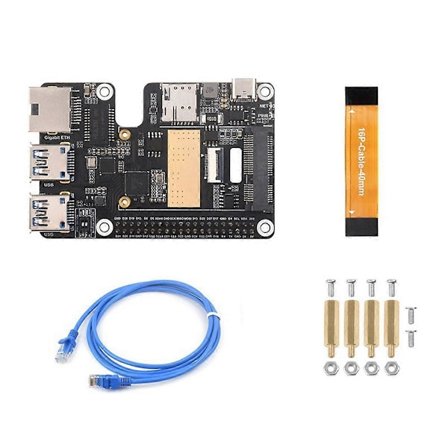 5 PCIe - MiniPCIe 4G Gigabit Ethernet RJ45 USB3.2 HAT+ -sovitinkortti PCIe - MiniPCIe GbE USB3.2 HAT+