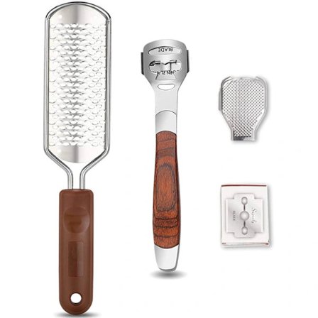 2025 Seneste Model Kolossal Fodrasp & Træhåndtag Hårdhudsfjerner (10 Udskiftningsblade & 1 Fodfilshoved), Pedikyr Fodfil Kit, Hælskraber