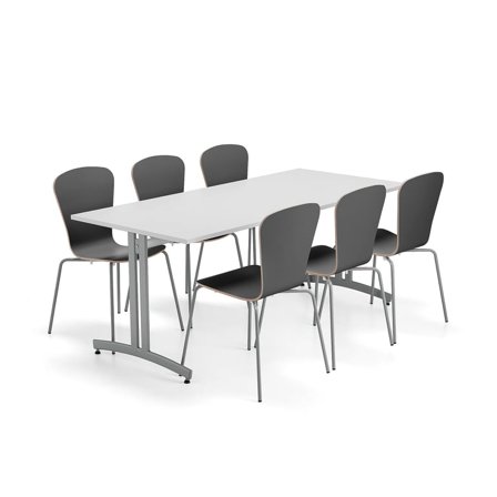 Furniture set SANNA + MILLA PLUS, 1 table and 6 chairs, silver/black
