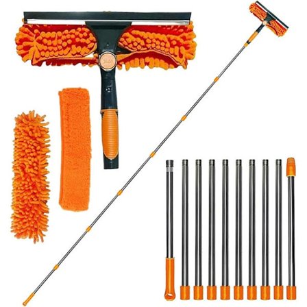 Vindusskrape 2-i-1 med teleskophåndtak 4,5 m - Vindusvask for høye vinduer, bil, dusj, innendørs og utendørs