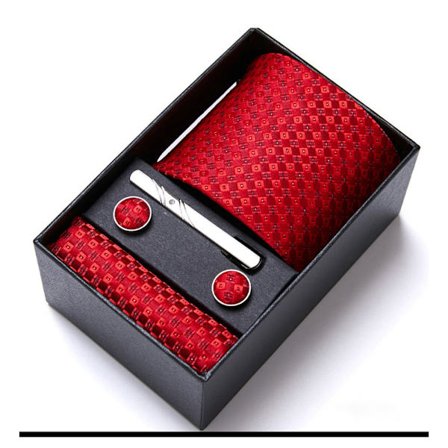 Klassisk vävd slips set för män med slips, näsduk och manschettknappar