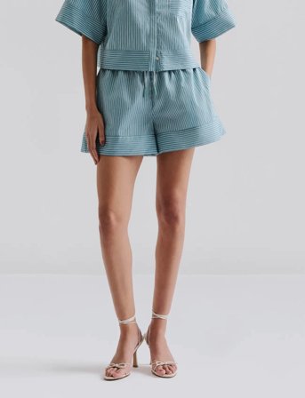 Malina Colette High Rise Drawstring Shorts - Blue - XS