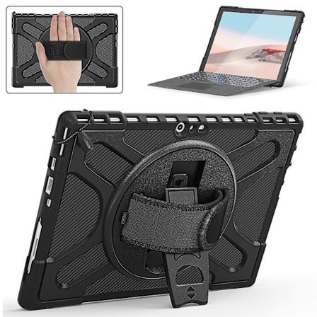 Unik designfodral för Surface Pro 4/5/6/7/7+ med handrem, tangentbordsrem (inget tangentbord), justerbart stativ, kraftigt skyddsfodral, stöttåligt