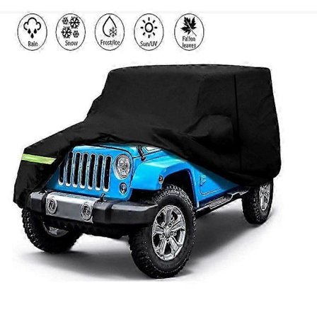 Vandtæt vindtæt støvtæt bilovertræk kompatibelt med Jeep Wrangler JK JL YJ 1987-2019 - Sort/sølv UV-beskyttelse biltilbehør