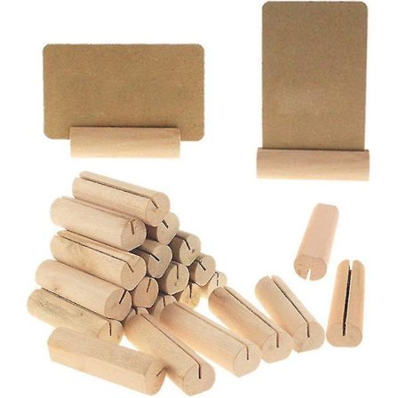 40 stk. træmappe fotokort memoholder træ rund indsats form bordnummerholderclips, træbase bordkortholder billedplukclips hold