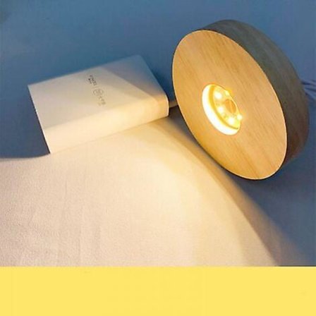 Trä LED-lamphållare Rund LED-basplatta USB-strömförsörjning Skrivbordsfäste Kristallkula Prydnad Glas Harts (varmt ljus)