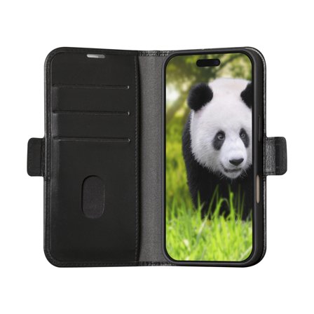 dbramante1928 iPhone 16 Pro Copenhagen lommebokdeksel (sort) Håndlaget, bærekraftig skinndeksel med kortlommer og stativfunksjon