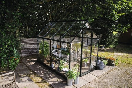 Halls ICON 6 + HR01083 Växthus med fundament, 4,9 m², svart, Växthus & orangerier