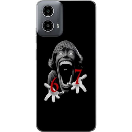 Kompatibelt Mobildeksel til Motorola Motorola Moto G34 67 meme skrekk ansikt svart rød skrekkdesign seks sju meme viralt trender ikonisk utseende