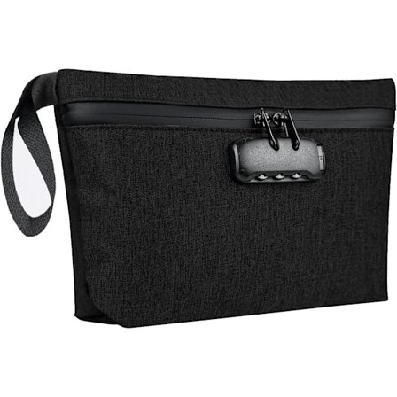 Luktsäker Väska med Kombinationslås 12,5 tum x 7,5 tum, Vattentät Dragkedja Organiserare för Resväska, Svart