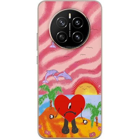 Kompatibelt Mobildeksel til Honor Magic7 Bad Bunny i en fargerik quiltet jakke med hjertemønster og solbriller i moderne gatestil