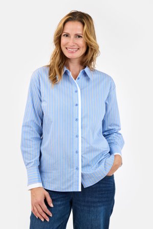 BRANDTEX - Skjorte - Blå / Beige - Stribet