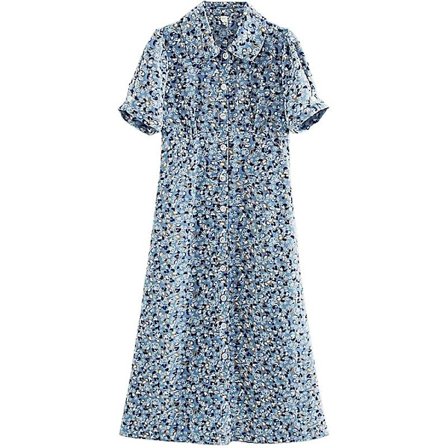 Hongkong-tyylinen retro kukkakuvioinen vyötärölyhyt hihainen paitamekko