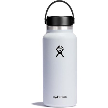 Vannflaske 946 ml (32 oz) - Vakuumisolert rustfri vannflaske med lekkasjesikker Flex-lock og pulverlakk - BPA-fri - Hvit