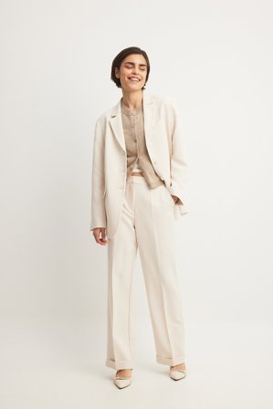 NA-KD Pantalon de tailleur ajusté à taille mi-haute - Pantalon cigarette - Crème - EU 40