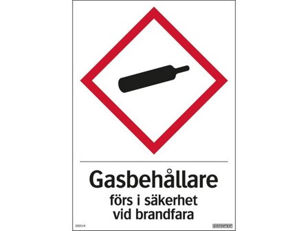 Skylt Gasbehållare 210x297mm - Lyreco - Skyddsutrustning - Säkerhetsmärkning och skyltar - Skyltar