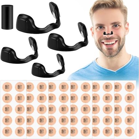 60 Magnetiske Næsestrips - Anti-Snorke Næsestrips med Magneter til Vejrtrækningshjælpemidler og 4 Næseklemmer i Forskellige Størrelser