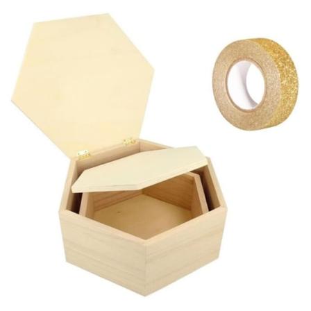 2 sekskantede trækasser + gratis 5 m gylden glitter malertape Beige