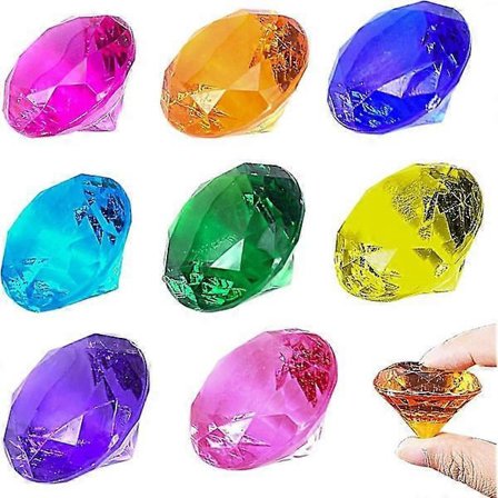 8 stk. Store Diamant Børnelegetøj - Akryl Diamant Perler Smykker Stort Pirat Skattekiste Jagtlegetøj, Falske Plastik Børnekrystaller til Håndværk, [