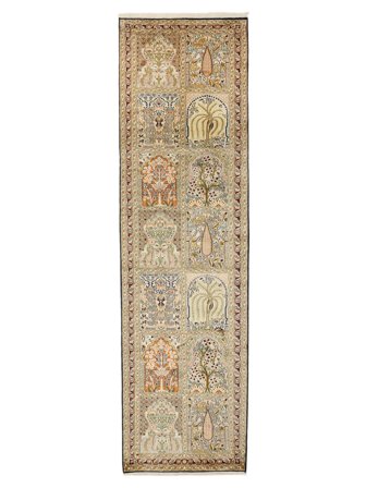 84X297 Tapis Cachemire Pure Soie D'orient De Couloir Orange/Marron (Soie, Inde) Carpetvista