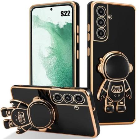 Silikonetui til Samsung Galaxy S22, stødsikkert anti-ridse ultra tyndt med sødt astronaut stativ - sort Svart