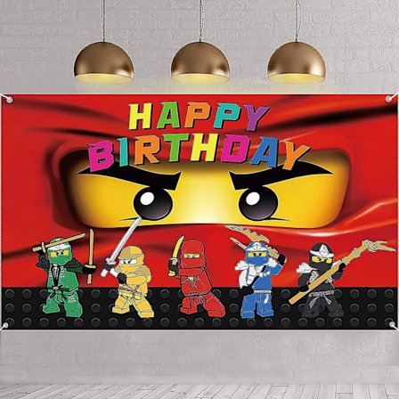 Ninja bursdagsfestutstyr Ninja-tema bakgrunnsdekorasjoner Barn Happy Birthday Banner Bursdagsfestdekorasjoner Gutter Ninja Warrior Bursdagsfest