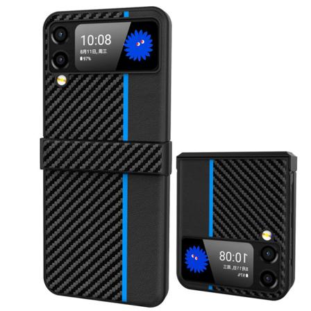 FOR Samsung Galaxy Z Flip 3 5G-deksel, hengselbeskyttelse, slank fiberstrukturert PU-skinn + hardt PC-deksel, anti-fingeravtrykk, støtsikkert deksel 