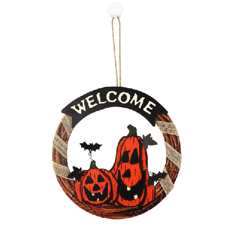 Trähängande Krans Halloween Dekorativ Hälsningsdörrhängare