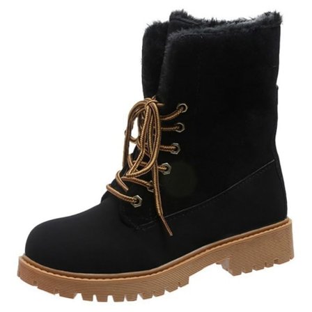 Dam Sneakers Boots Vinter High Top Snörning Fluffy Snow Boots Svart 43