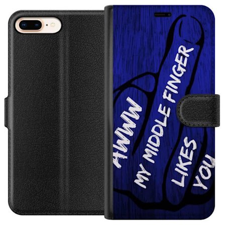 Kompatibelt Lommeboketui til Apple iPhone 7 Plus Mørk typografisk illustrasjon med hjerteform og budskap om vennskap mot dyp blå tretekstur