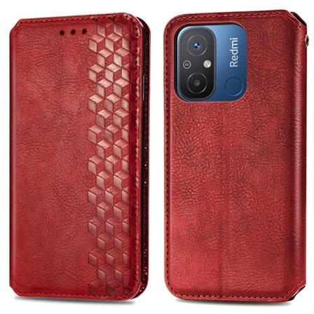 Läder Xiaomi Redmi 12C / Xiaomi Redmi 11A fodral med romb-design - Röd